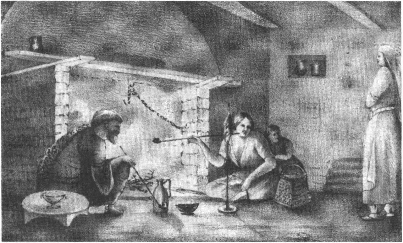 Очаг в горном доме. Литография А. Брауна по рис. Яворского. Илл. из Montandon, 1834 Очаг в горном доме. Литография А. Брауна по рис. Яворского. Илл. из Montandon, 1834